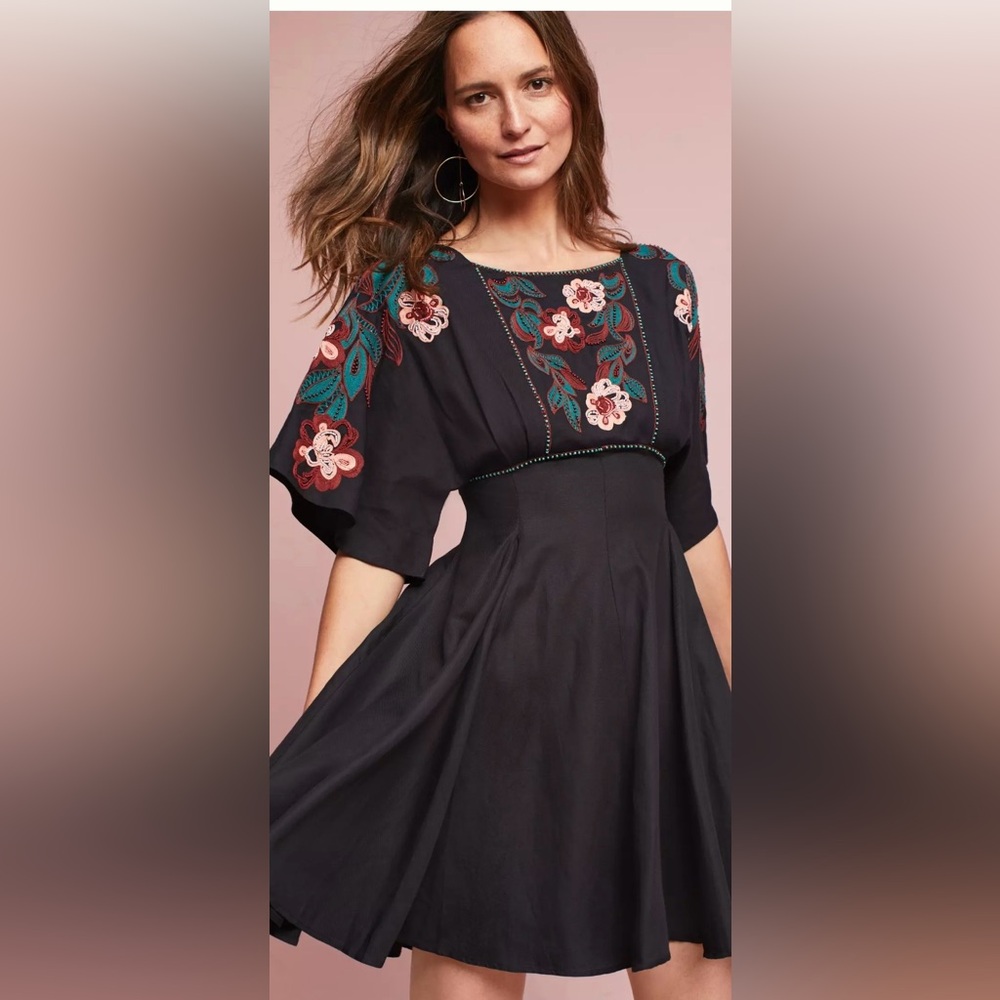 Anthropologie Feather Bone Priscilla Embroidered Dress Size Small